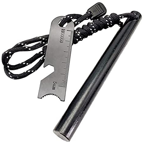 Newaner Arrancador de Fuego, iniciador de Fuego de Acero de pedernal con Paracord, Raspador de Acero con Escala y sacacorchos, Encendedores para Camping, Aire Libre y Supervivencia
