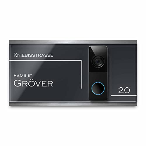 Edles Namensschild für Eufy Doorbell 1080p - personalisiertes Türschild aus Edelstahl & Acrylglas | kompatibel mit Eufy 1080 Videotürklingel Funk Video Klingel - Funkklingel Zubehör