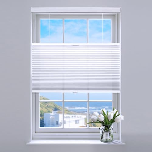 SUNFREE Top Down Bottom Up Cellular Blinds,Cellular Shades Blackout, Honeycomb Window Shade for Windows, 22 W x 36 H, White(Light Filtering)