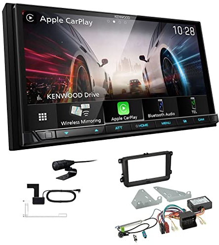 Kenwood DMX8021DABS 2-DIN Autoradio kompatibel mit WiFi Apple CarPlay Android Auto Bluetooth DAB+ USB-C passend für Volkswagen VW T5 Transporter 2003-2015 runde Ecken, schwarz inkl Canbus