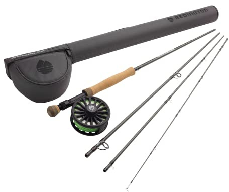 Redington Wrangler Lachs-Fliegenfisch-Set, 2,4 m Lange Rute, Kreuzwasserrolle, Fliegenschnur, Vorfach und Tragetasche