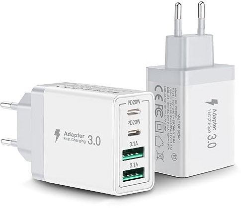 2er Pack USB C Ladegerät, Aioneus 40W Schnellladegerät 4 Ports PD+QC Netzteil, Mehrfach USB C Power Adapter für iPhone 15 Plus 14 Pro Max 13 Pro 12 Mini 11 SE XS XR 8, Samsung, Handy