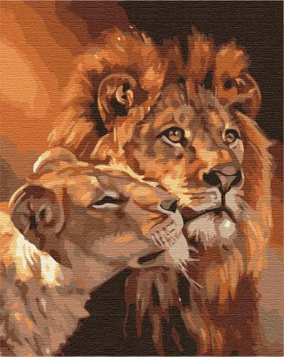 Artnapi Malen nach Zahlen Erwachsene mit Rahmen | DIY Handgemalt | König Löwen und Nala | Kit für Anfänger und Erwachsene | Set inklusive Acrylfarben & Pinsel | 40x50cm Leinwand | Ideal als Geschenk