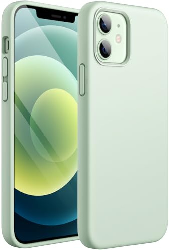 JETech Silikon Hülle für iPhone 12/12 Pro, Lichtgrün | Seidig Weiches Gefühl, Stoßschutz, Kratzfest, Mikrofaser-Innenfutter