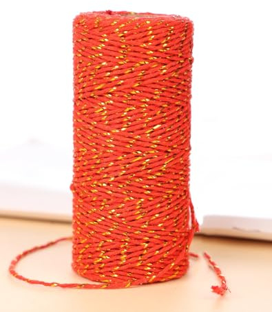 Spago, 50 m, colore rosso oro, 1,5 mm, spago in cotone, per fai da te, confezioni regalo, decorazione natalizia