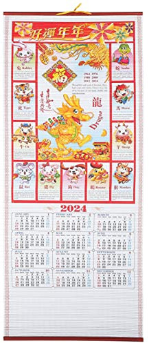 HOODANCOS Chinesischer Wandkalender 2024 Jahr Des Drachen Kalender Zum Aufhängen Mond-Neujahr Sternzeichen Tier Monatskalender Für Heimdekoration Frühlingsfest Geschenk