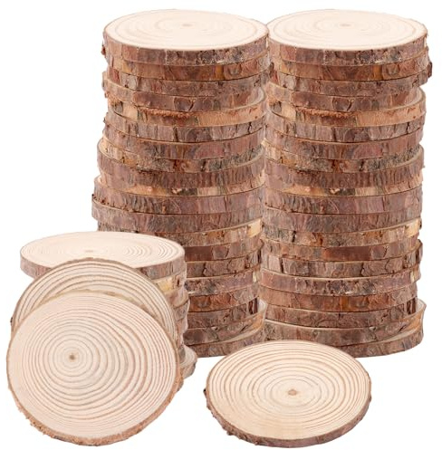 APACALI Confezione da 50 Dischi di Legno, Dischi di Albero con Corteccia da 6-7 cm, Dischi di Legno per Lavoretti, Senza Foro, Dischi di Tronco di Legno Rotondi, Cerchi di Legno Non Finiti per Fai da