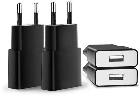 5W USB Ladegerät 4Pack - Slim Netzteil Stecker Adapter für iPhone, Samsung Handy, MP3, eBook Reader und Mehr (Schwarz)