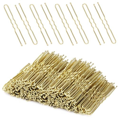 EUPSIIU 200 Stück Haarnadeln, U-förmige Haarnadeln, 5cm Haarklammer, Metall Wellenform Haarklammern, Unsichtbare Haarnadel, Bobby Pins, Haarschmuck Friseursalon für Mädchen Haarzusätze (Gold)