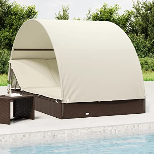FUDUGEHMIOFWFJJ liegestuhl,liegestuhl Garten,saunaliege,2-Personen-Sonnenliege mit Dach Braun 211x112x140 Poly RattanGeeignet für Garten, Pooldeck, Terrasse, Wohnzimmer