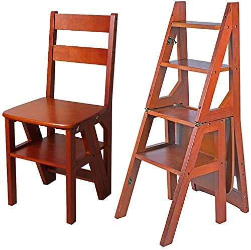 Klappbarer Bibliotheksleiterstuhl aus Holz, 2-in-1-leichter, tragbarer, multifunktionaler Tritthocker, 4-Stufen-Hocker, Doppelzweck-Trittleiter, Ausstellungsständer und Blumenständer für zu Hause