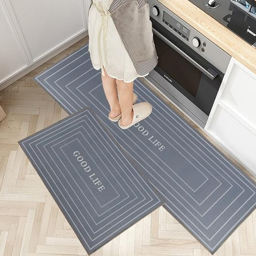 7VSTOHS Juego de 2 Alfombras de Cocina Antideslizantes, Alfombras Modernas Lavables para Pasillo, Comedor y Entrada, 40x60cm + 40x120cm