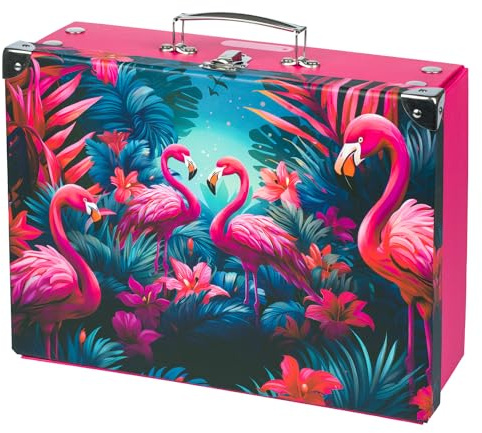 Baagl Kinderkoffer Spielzeug Schulbedarf Pappkoffer Faltbarer - Flamingos | Der Spielzeugkoffer und Spielkoffer als Klappkoffer mit Metallgriff bietet Aufbewahrung für Schulsachen für Kinder.