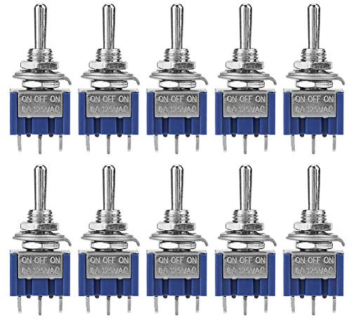 Nikou 10 Stück Ein-Aus-Ein-Mini-Kippschalter SPDT, Mini Switch Wippschalter 3 Positionen, 3-polig, 6 mm, 6 A, 125 V AC