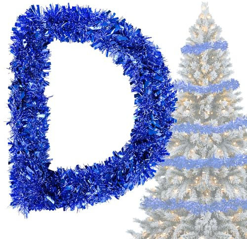 Lametta Weihnachtsbaumschmuck Blau 4x 3M Glänzend - Girlande Ø 9 cm, Tannengirlande Christbaumschmuck Deko
