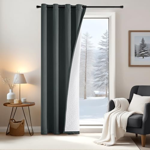 EMEMA Ogenomskinliga gardiner, termisk gardin dubbelskikt värmeisolering köldskydd mörkläggningsgardin 1 styck hängande gardin skiljevägg dörrgardin vindskydd, 175x132 grå