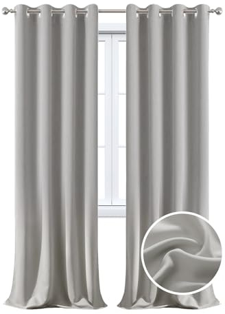 WUXXIANG Rideaux Occultant et Obscurcissant 130 x 70 cm Isolant Phonique et Thermique, Rideaux Doux Foncés pour Chambre 2 Panneaux, avec Noir Doublure, pour Cuisine Chambre, Gris Clair