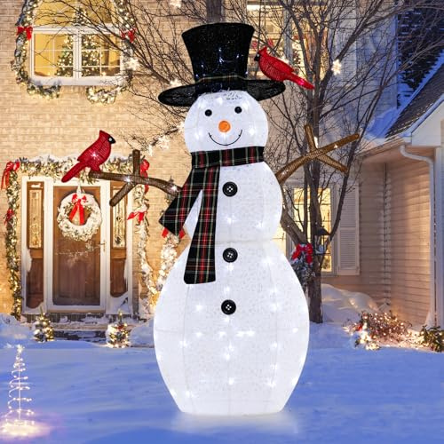 SOARS LED Schneemann 127cm, Weihnachtsdeko Outdoor XL mit 70 kaltweißen LEDs, Weihnachtsfigur wetterfest, Weihnachtsdekoration mit Rotes Vögelchen, Weihnachtsbeleuchtung für außen & innen