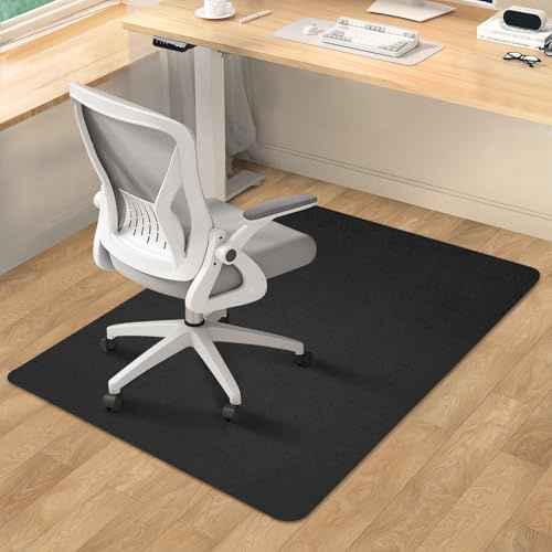 SHAREWIN Office Chair Mat for Hardwood Floor, 120x90 cm Rolling Chair Mat, Desk Computer Gaming Mat, Under Desk Low-Pile Rug, Multi-Purpose Floor Protector for Home Office Black