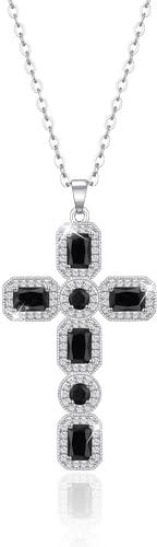 Linawe Kreuzkette Kreuz Kette Halskette Damen, Simulierter Diamant Geburtsstein Kristall Kettenanhänger, Modeschmuck Jewelry Erhältlich in Gold, Silber und Roségold
