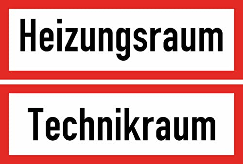 Heizungsraum - Technikraum 2 x Aufkleber -22 x 7 cm - Sicherheitsschild Vinyl Selbstklebende Karte Sticker TK-066