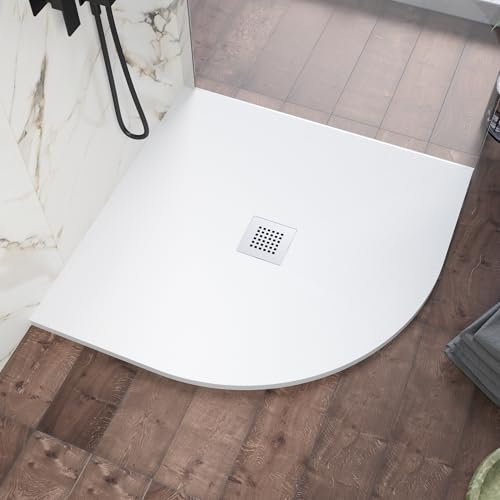 Piatto Doccia 80x80 cm Semicircolare Marmoresina Bianco Effetto Pietra Ultraslim Antiscivolo