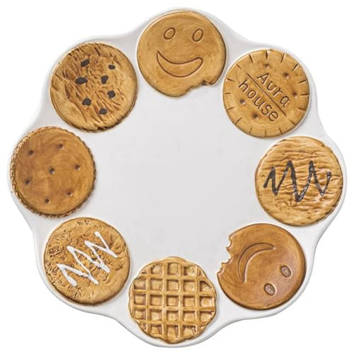 BEEOFICEPENG Plato creativo para galletas, plato de postre de cerámica dulce para la oficina, plato de postre para el hogar y blanco, plato de galletas marrón