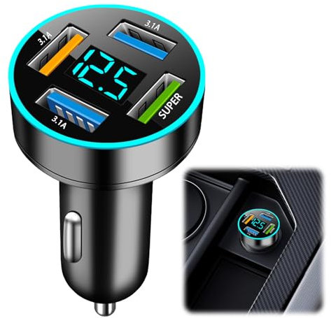 EuAcesry Allume Cigare USB, 4 Ports 66W Chargeur Voiture, Prise Charge Rapide Chargeur Voiture avec LED Voltmètre, Alumencigare USB C Teléfonos Inteligentes