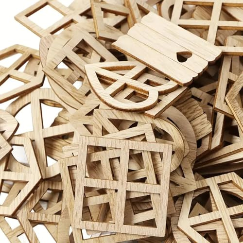 50 Stück Fee Gartentür, Fenster Form Holzstücke, Holz Handwerk Verzierungen | Holz Mini Fenster Fee Haus DIY Kit