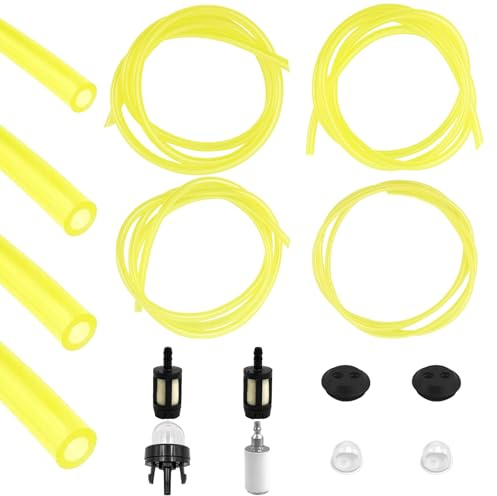 12 pcs Fuel Hose Pipe, Universal Petrol Strimmer Fuel Pipe Kit 1 m | Fuel Line Hoses with Primer Bulb, Primer Pump, Tank Seal Grommet, Fuel Filter, Oil Filter for Lawnmowers
