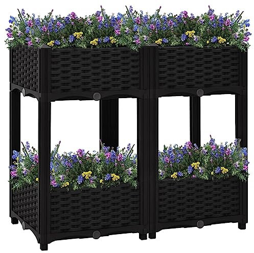 Baziroo Bac à fleurs extérieur - 80 x 40 x 71 cm - En polypropylène - Pour plantes, légumes, légumes, parterre de fleurs - Lit surélevé - Lit de fleurs - Pour la culture et les restaurants - Noir