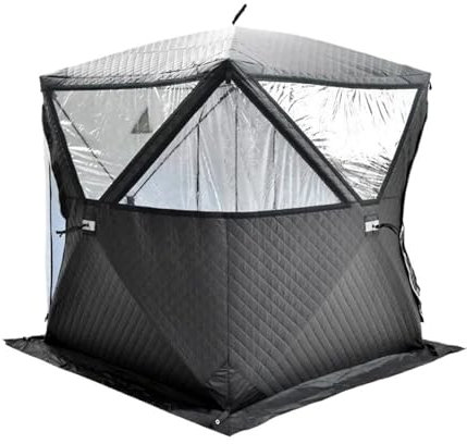 Eisfischerzelt Outdoor-Saunahaus für 3–4 Personen, 4-Jahreszeiten-Saunahaus mit verdicktem Winter-EIS-Angelzelt, großes Fenster/Kamin, Mund, schnell zu öffnen biwakzelt(Sauna Black)