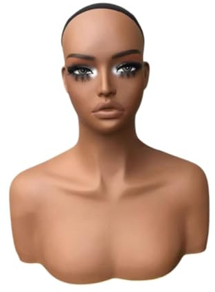 Milageto Tête de mannequin femme réaliste avec épaules, support de perruque, présentoir de perruque de mannequin avec maquillage pour lunettes de soleil, A