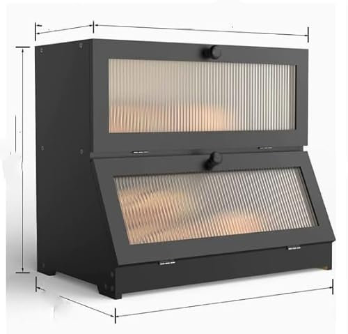 OHMG 2- Couche Boîte à pain en bambou Eco,Boîte de rangement en Bois,Pour Cuisine,pain,pain grillé,Rangement Du Pain,Nature,40x33x25cm (Noir-40 * 33 * 25cm)