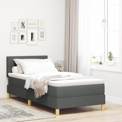 vidaXL Boxspringbett mit Matratze Dunkelgrau 100 x 200 cm Stoff, Moderne Schlafzimmer-Einrichtung, langlebiges Boxspringbett, funktionale Möbel, anpassbares Komfort-System.