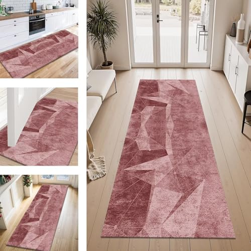 ZESEWU Teppich Läufer Flur Küche rutschfest Rot 3D Teppichläufer Kücheläufer Waschbar 60X250CM Meterware Küchenteppich Läuferflurteppich für Wohnraum Schlafzimmer Kinderzimmer Schmutzfangläufer