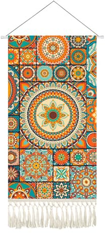 capasin Mandala Boho Macrame Wall Hanging Tapestry For Bedroom Tapestries Vertical Art Fabric Decor Door Living Room Bohemian (Style A, 17.5 * 43)