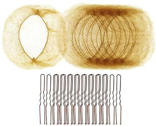 Haarnetz mit unsichtbaren elastischen Kanten, 20 Stück und 50 U-förmige Haarnadeln, Set für Gastronomie, Ballett, Dutt, Schlafen und Perücken