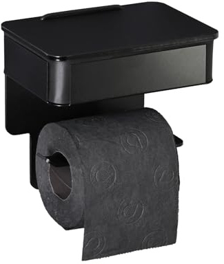 Toilettenpapierhalter mit Feuchttücherbox – 2-in-1 Wandhalterung mit Klebepads, hygienisch & bohrfrei, weiche Form, Schwarz oder Schwarz/Edelstahl, Made in Germany
