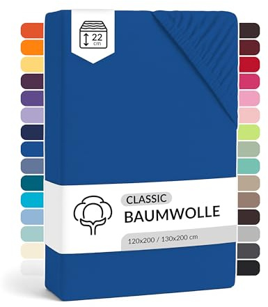 LARAWELL Spannbettlaken 120x200cm Baumwolle, bis 130x200, royal blau, Spannbetttuch Jersey (gekämmt), Matratzenhöhe bis 22 cm, bügelfrei, atmungsaktiv, formstabil