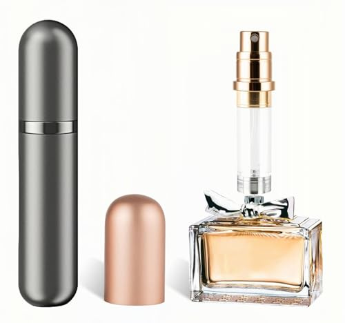 Lammcou Atomizador de perfume para viaje, botella de perfume recargable, mini tamaño portátil para llevar (Gris, 5ml)