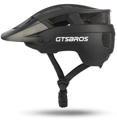 GTSBROS Casco da mountain bike con visiera, leggero, per uomo e donna, con doppia tecnologia Inmould, per adulti (nero opaco)