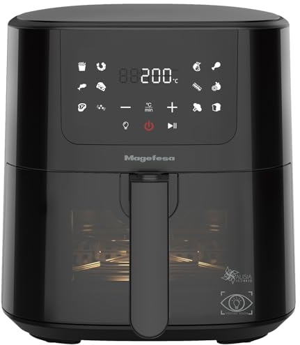 Magefesa Alisia - Freidora de Aire, 1500W, 5 Litros, 11 Funciones, Limpieza Sencilla, Aire Caliente 360º, Apagado Automático, Desmontable, Negra