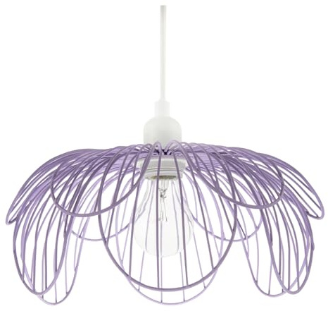 Contemporary Shabby Chic Matte Soft Lilac Metal Wire Overlapping Floral Petals Ceiling Pendant Lamp Shade | 14cm x 26cm by Happy Homewares