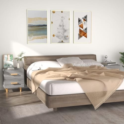 Ziaphsol Sängset, 2 stycken, grå Sonoma, 40 x 35 x 47,5 cm, med lådor och robusta träben, perfekt som sidobord eller sängskåp
