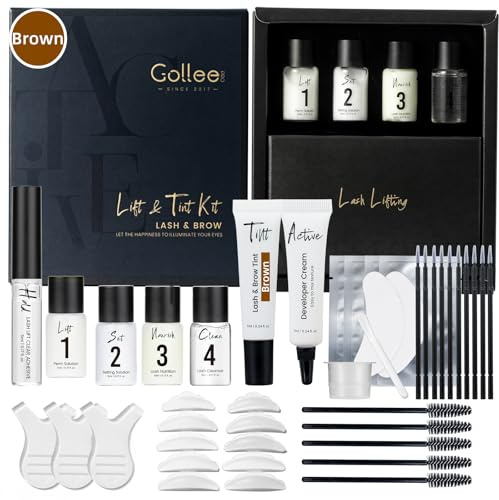 Lash Lift and Tint Kit - Brown, Brow Lamination and Tint Kit | Instant Perming, Lifting & Tinting for Eyelashes | Brown Color Dye Long-Lasting Salon Results At Home | DIY Tools and Supplies