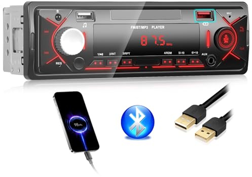 GOHHDL Bluetooth Autoradio 1 DIN, Autoradio unterstützt FM-Radio, AUX/TF, USB-Wiedergabe und -Aufladung, Disc-Eingang, Zeitanzeige