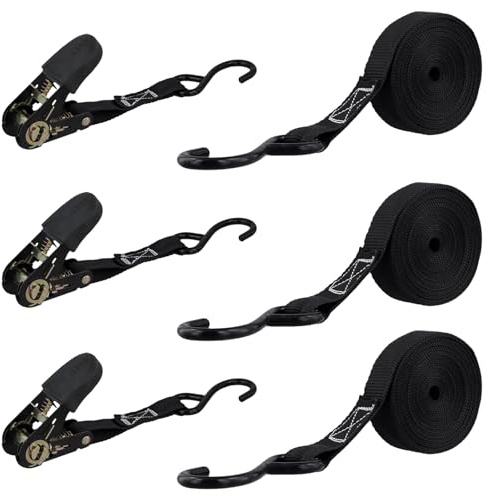 NAMYEUT 3 PCS 5m x 25mm Ratchet Straps with Hook, Heavy Duty Tie Down Strap with Cam Buckle,800KG Tensile Force Black Ratchet Strap for Cargo Transport and Equipment Fastening