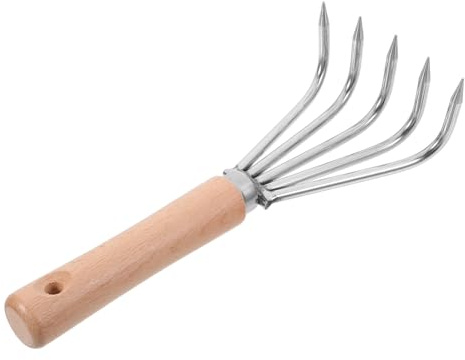 HONITANO Rastrillo de Mano Japonés de Acero Inoxidable con Mango Corto Ergonómico para Deshierbe Aflojar Tierra y Plantar Jardinería Herramienta Versátil para Huerto y Césped