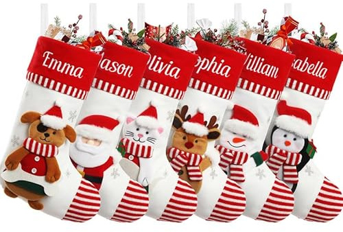 Weihnachtsstrumpf Personalisiert mit Namen & Motiv Heißtransfer 46 cm groß | Nikolausstrumpf Zum Aufhängen und Befüllen wiederverwendbar Weihnachtsdeko für Kamin, Tür, Baum, Geschenk für Familie Kinder